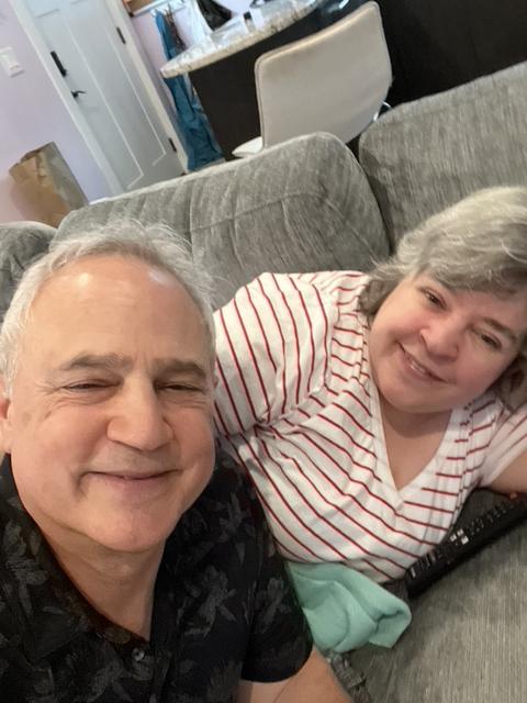 Selfie of Mark Boyd with his daughter Ciara on a couch